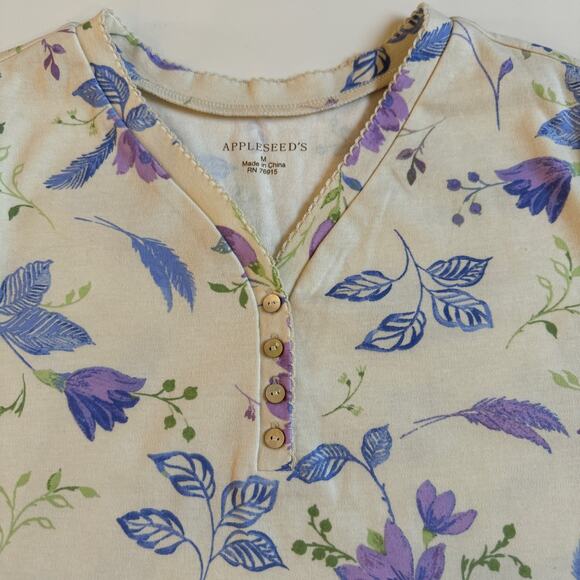 Appleseed's Two Piece Pajama Set Floral Lace Trim Size Medium Cotton Pants EUC - Picture 5 of 15